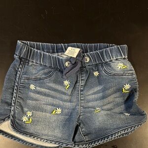 Girls' Denim Shorts with Floral Embroidery